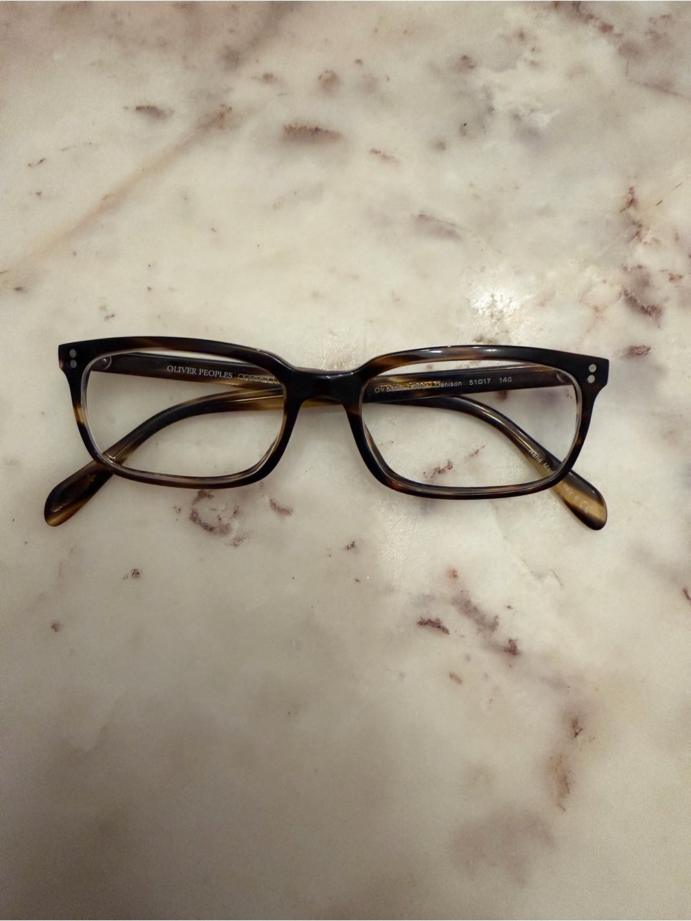 Oliver Peoples Denison Brown Tortoiseshell Rectangular Glasses